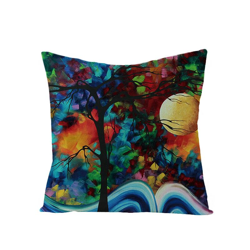 Home Oil Painting Tree Pillow Cover Polyester Sofa Car Pillow Cushion Cover Combination Pack