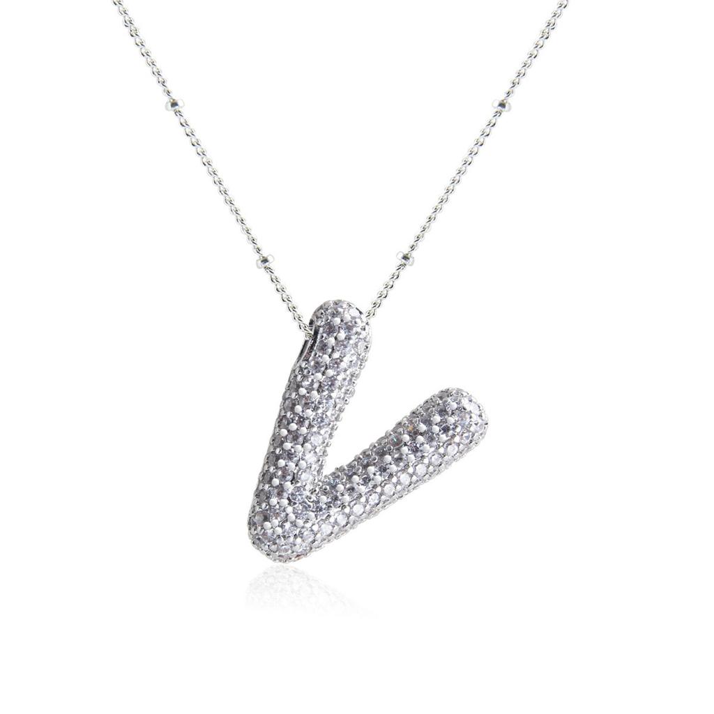 Fashion 26 Bubble Letter Initial Pendant18k Gold Plated Micropaved Full Zirconia Stone Chain Couple Necklace Women Jewelry