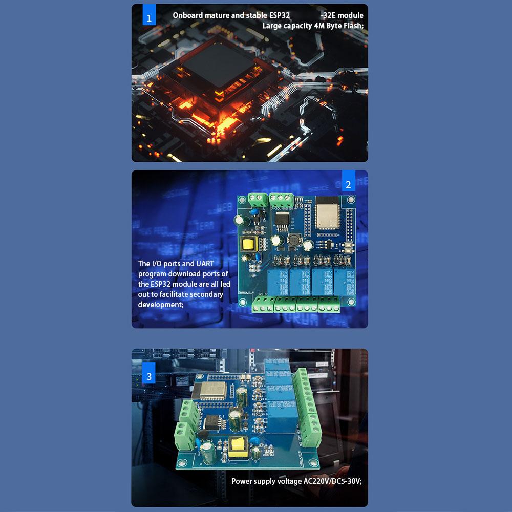 ESP32 WIFI Bluetooth BLE Quad-Relaismodul ESP32-WROOM Entwicklungsplatine AC220V/DC5-30V Stromversorgung