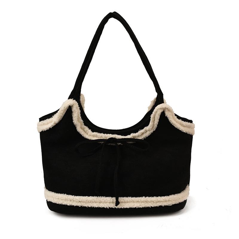 

Suede Retro Tote Bag - Women’s Large Capacity Single Shoulder Underarm Bag for Autumn/Winter 2025 41*16.5*29 cm чёрный