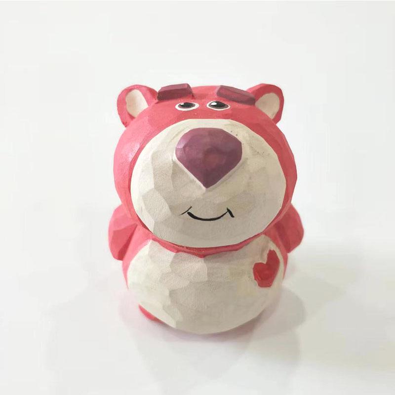 Strawberry Bear Handmade Solid Wood Ornament - Cute and Creative Heart Little Bear Carving