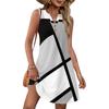 Ladies' Fashionable Retro Color Block Patchwork Printed V-neck Button-down Pocket Vest Dress Beach Vacation Summer Dress