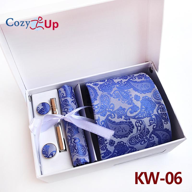 Cozy Up 6 Pieces Set Paisley Men's Tie Including Tie Square Scarf Cuff Tie Clip Gift Box