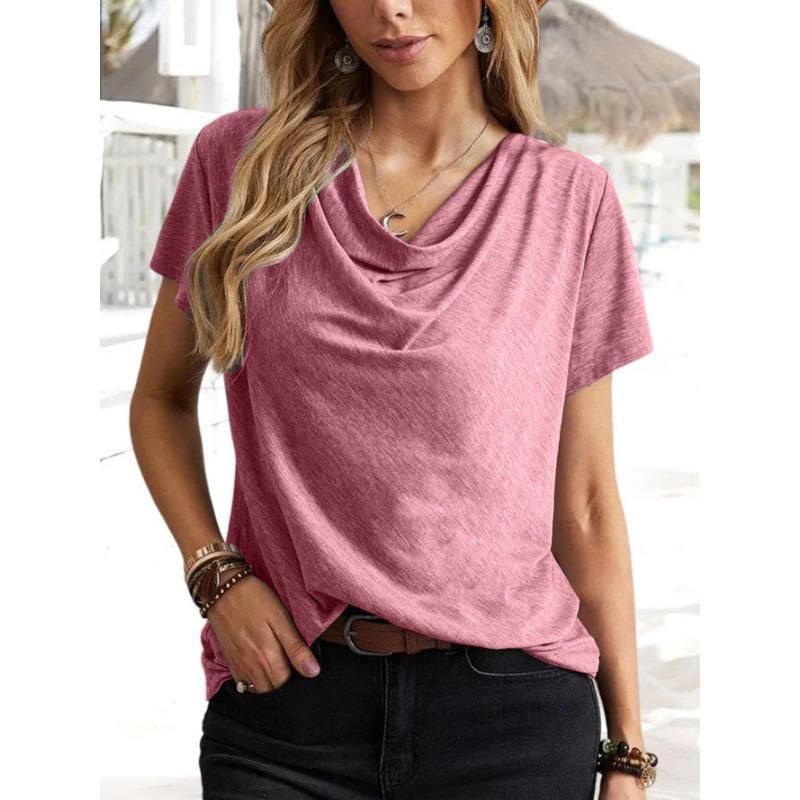 Women Casual Solid Color Short Sleeve Loose T Shirt