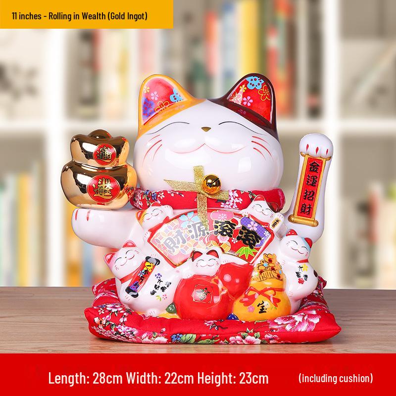 Ceramic Waving Fortune Cat Figurine for Home or Shop Decor