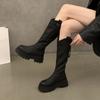 Thick-soled Heightening Boots Women's 2025 New Autumn and Winter Thin But Knee Boots Knight Boots Black High Boots