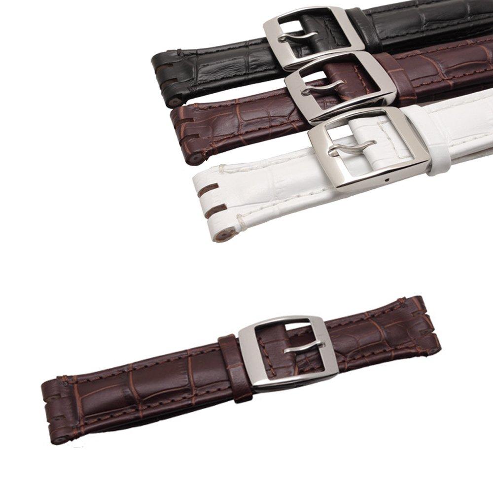 Chocoman Swatch Strap, 17mm/19mm Genuine Leather Watch Band, Waterproof [Includes 3 Spring Bars, Spring Bar Remover, and Box]