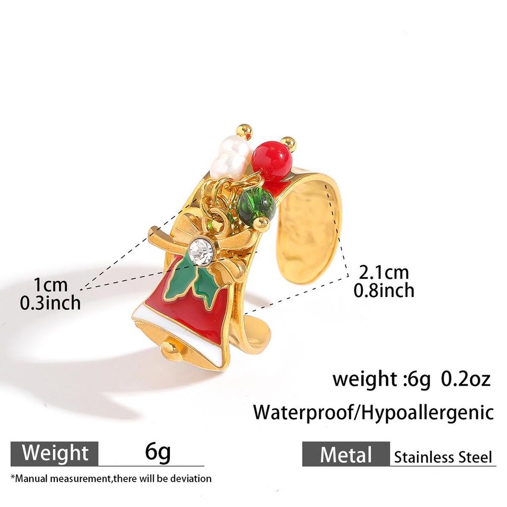 MYA 18k Gold Plated Open Ring with Reindeer & Snowflake Design