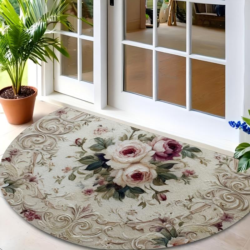 1 Stück Rokoko Floral Halbkreis Willkommens-Fußmatte Rutschfest für Außenbereich Terrasse Veranda Küche Badezimmer Eingangsbereich Bodenmatte