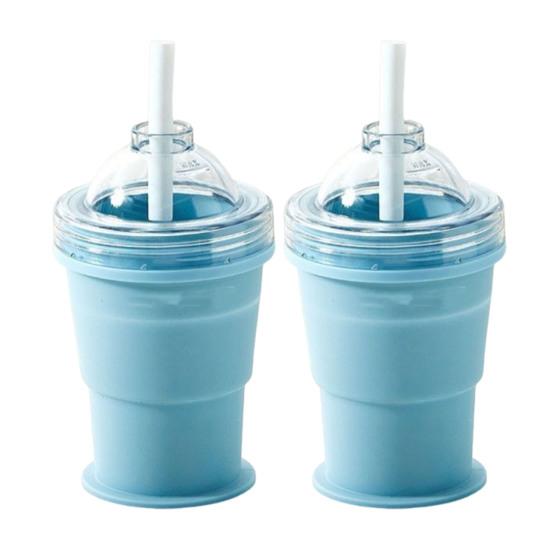 Ice Ball Maker Cup 2-in-1 Collapsible Silicone Ice Hockey Cup with Straw And Lid Foldable Easy Demolding Sphere Ice Cubes for Whiskey Cocktails