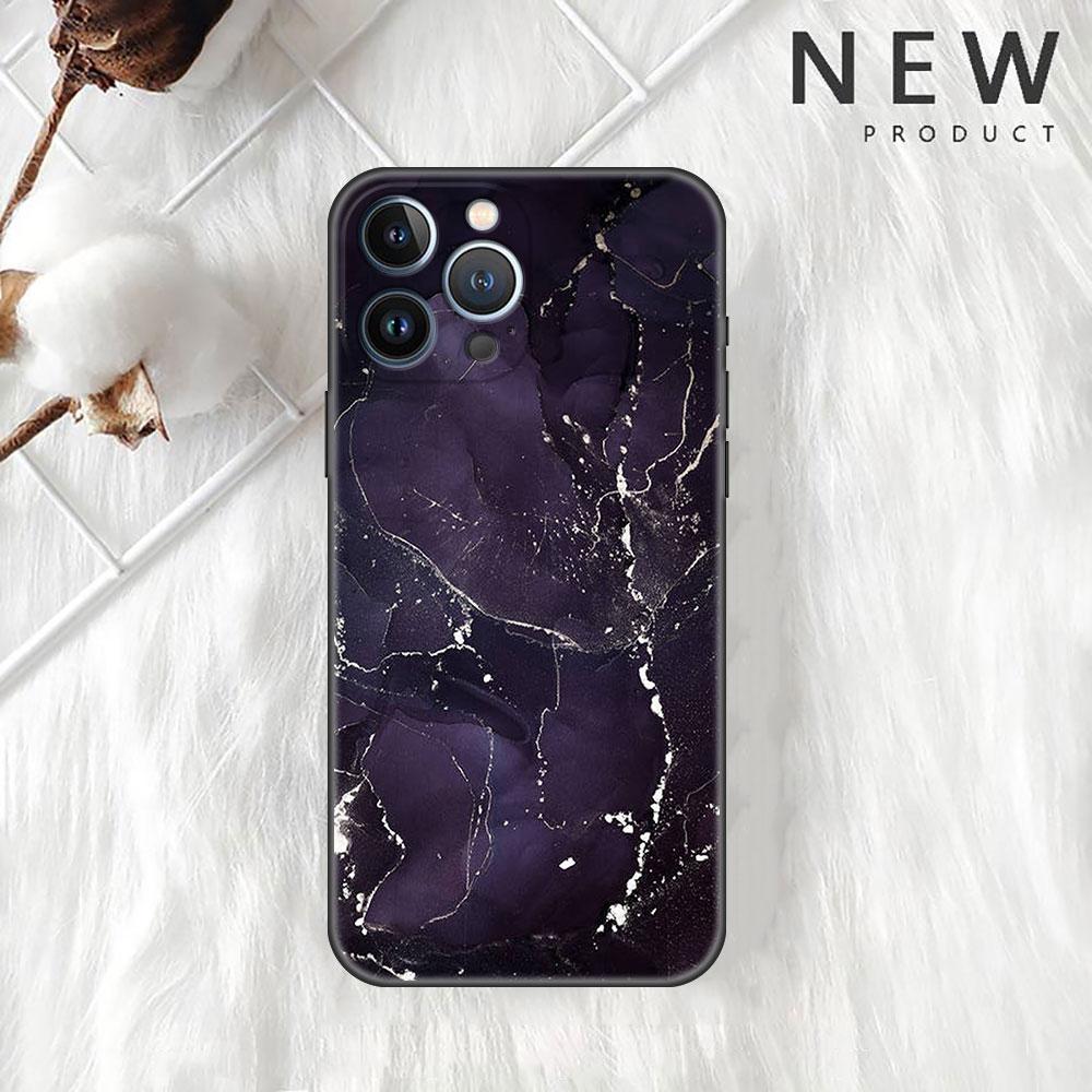 Case For Apple iPhone 11 13 12 14 Pro 7 Plus XR X XS Max 6 6S 13Pro SE 2022 Black Silicone Phone Funda Marble Pattern