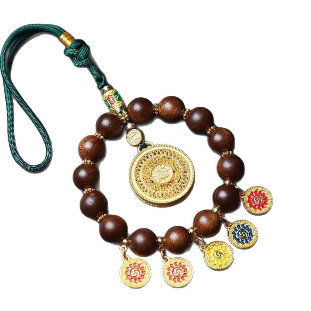Five Gods Agarwood Car Pendant: High-End Fuso Red Soil Abacus Lock Accessory