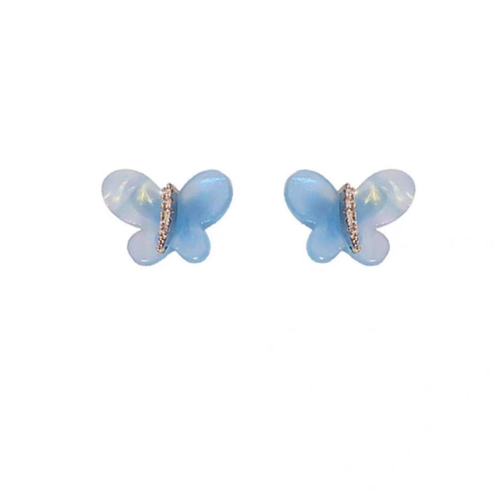 Fresh And Sweet Wind Exquisite Blue Resin Butterfly Earrings Niche Light Luxury Temperament High-End Earrings Accessories