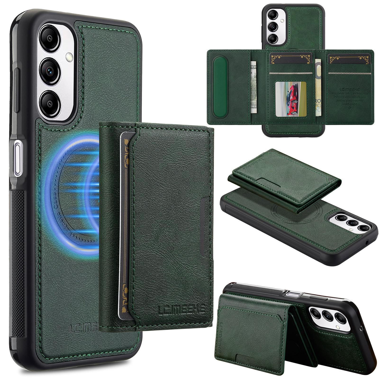

For Samsung Galaxy A34 5G Magnetic Phone Case Leather Back Cover with Detachable Card Holder Green