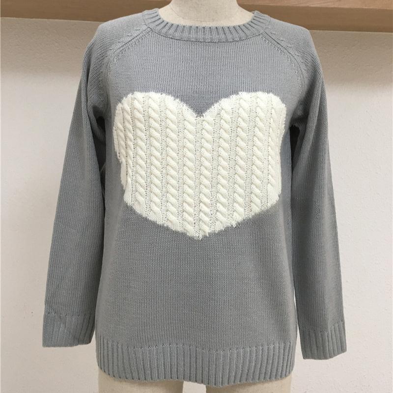 IHUASU Women's Autumn and Winter Loose Pullover O-Neck Knitwear Love Fashion Sweater