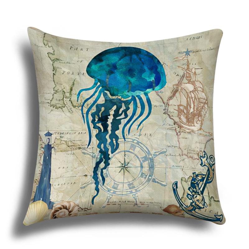 Linen Pillowcase, Marine Life Printing Cushion Cover 40x40 50x50 60x60, Suitable for Bed Car Sofa, Pattern Can Be Customized