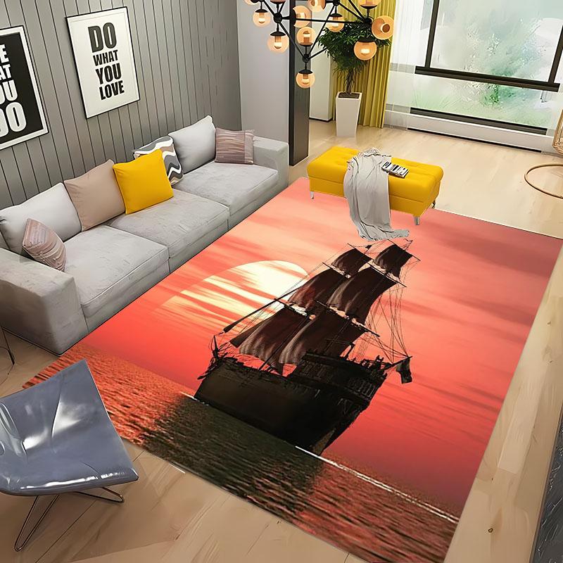 3D Pirate Ship Boat, Large Area Carpets for Home Living Room  Children's Bedroom Sofa Doormat Kitchen Floor Rugs Anti-slip Decor
