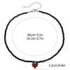 Fashionable Black Beaded Crystal Necklace Love Heart Pendant Clavicle Chain Handmade Adjustable Length Neckchain Jewelry