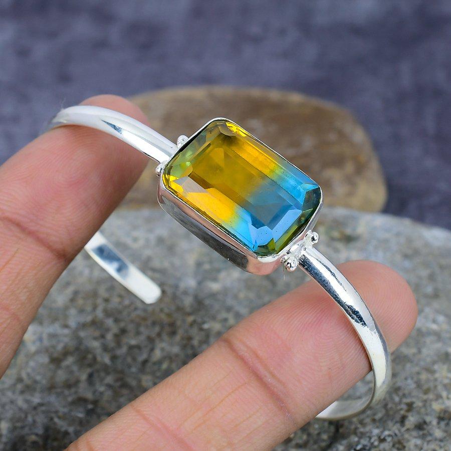 

Двухцветный турмалиновый драгоценный камень ручной работы из стерлингового серебра 925 пробы, регулируемый для нее