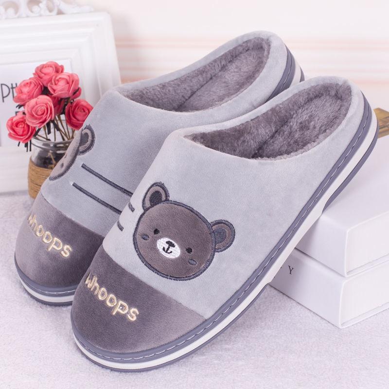 Herfst en Winter Koppels Huis Warme Antislip Katoenen Pantoffels Grote Maat Dikke Zool Schattige Indoor Katoenen Pantoffels