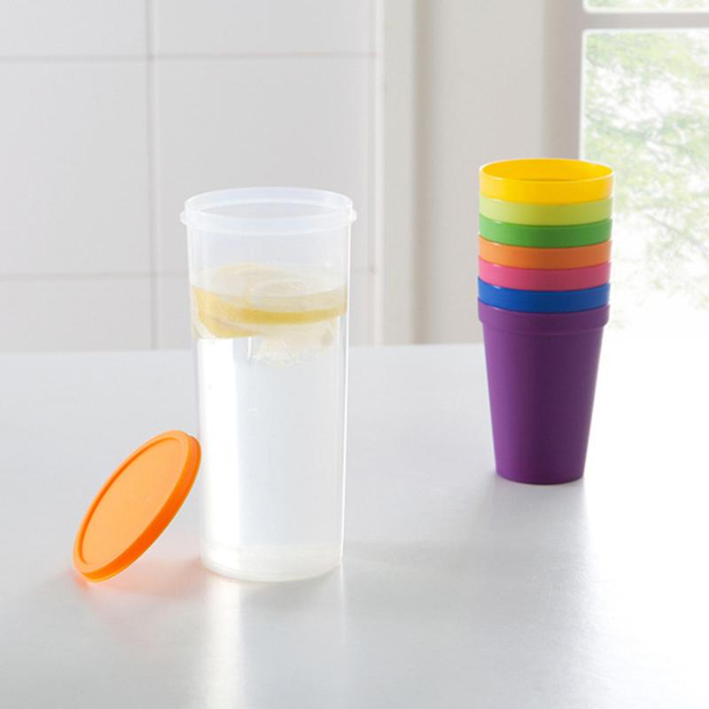 7pcs Rainbow Plastic Cups Set Reusable Water Mug Picnic Travel Trendy Funny Portable Rainbow Suit Cup Party Kids Drink Cup