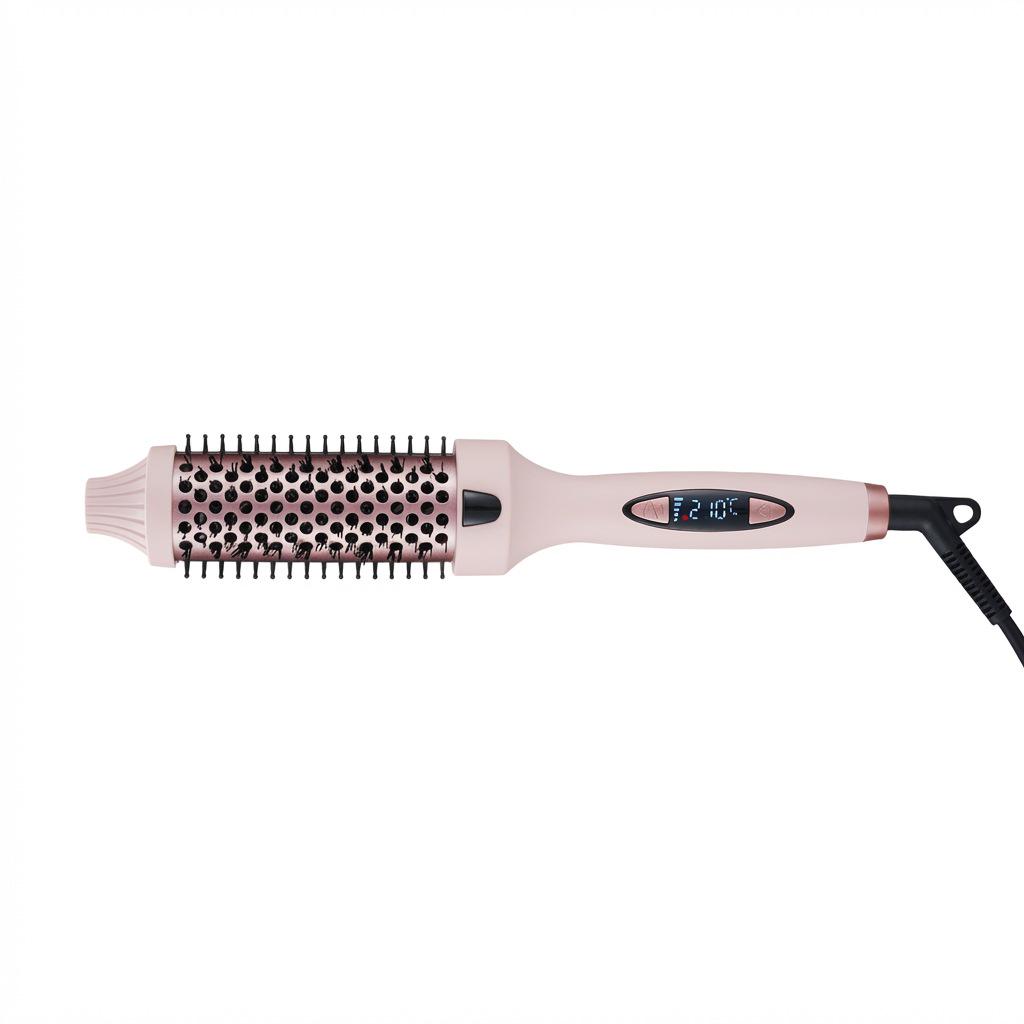 Fluffy 2-in-1 Curling Iron and Straightener Comb, 38mm Dual-Use Electric Heated Styler 72W роза розовый