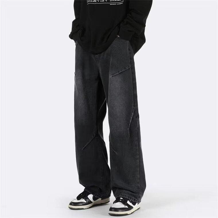 Pánské seprané džíny s distressed efektem: High Street Vibe, Volný střih, Rovný rozšířený styl na jaro a podzim.