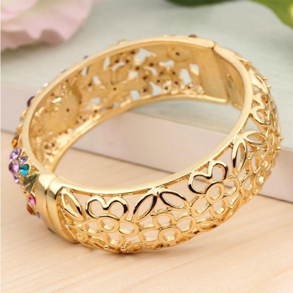 Enamel Chinese Cloisonne Bracelet Rhinestone Women's Hand Bracelet Hollow Out Flower Bangle  Gifts