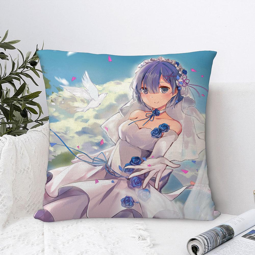 Re zero R-Rem Pillow Case Sofa Decorative Home Double-sided Print Plush Square Throw Pillow Covers Cushion Decor Cover