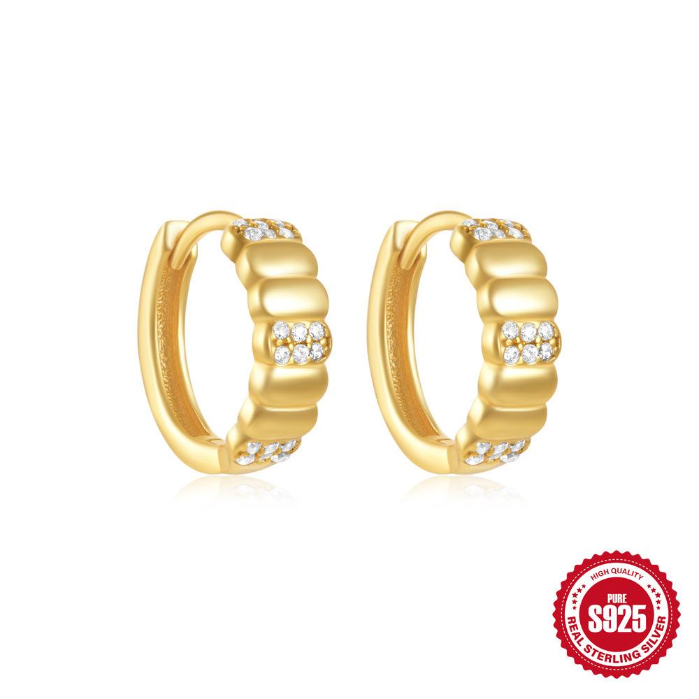 S925 Sterling Silver Simple Classic Diamond Set Small Round Geometric Earrings Earrings Earrings Ear Buckles Earrings