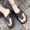 Fashion Genuine Leather Mens Slippers Summer Handmade Breathable Outdoor Beach Slipper High Quality Casual Leisure Slippers Flip-Flops