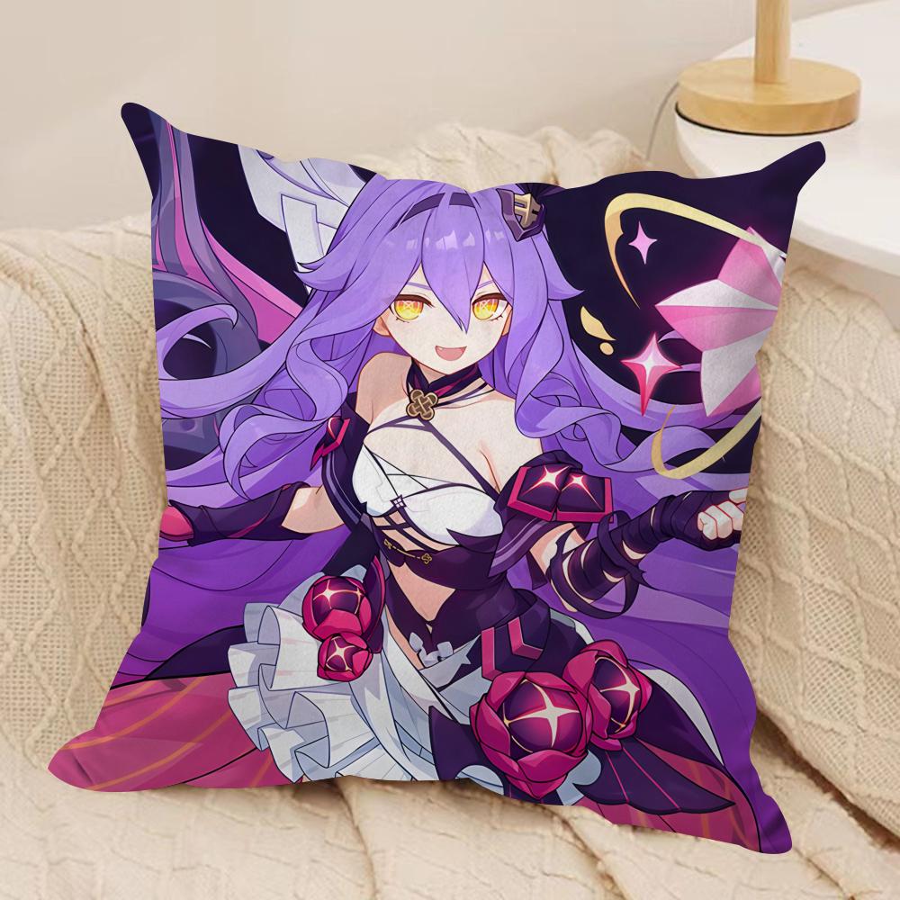 Anime Game Honkai Impact Cushion Cover Silky Short Plush Invisible Zipper Dustproof Sofa Pillow Case For Home Decor