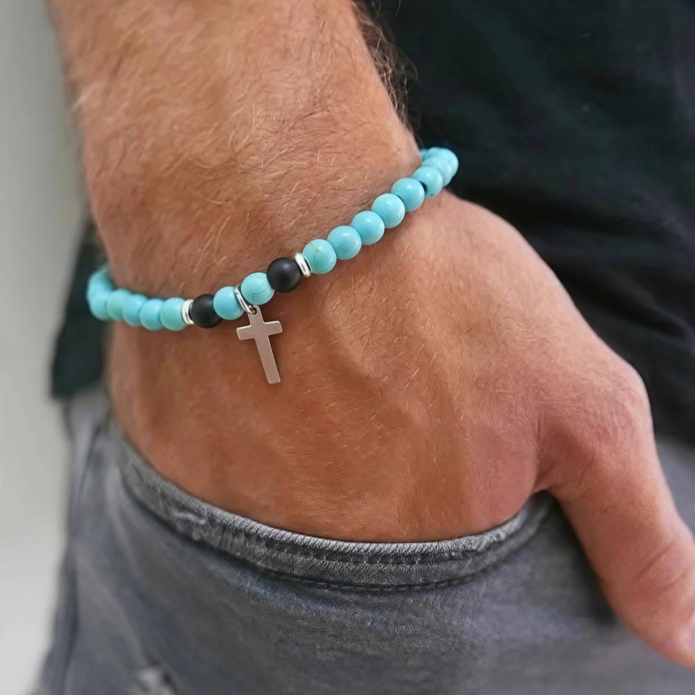 Bohemian Natural Stone Beads Bracelet Vintage Cross Pendant Men Bracelet Fashion Jewelry Trend Accessories