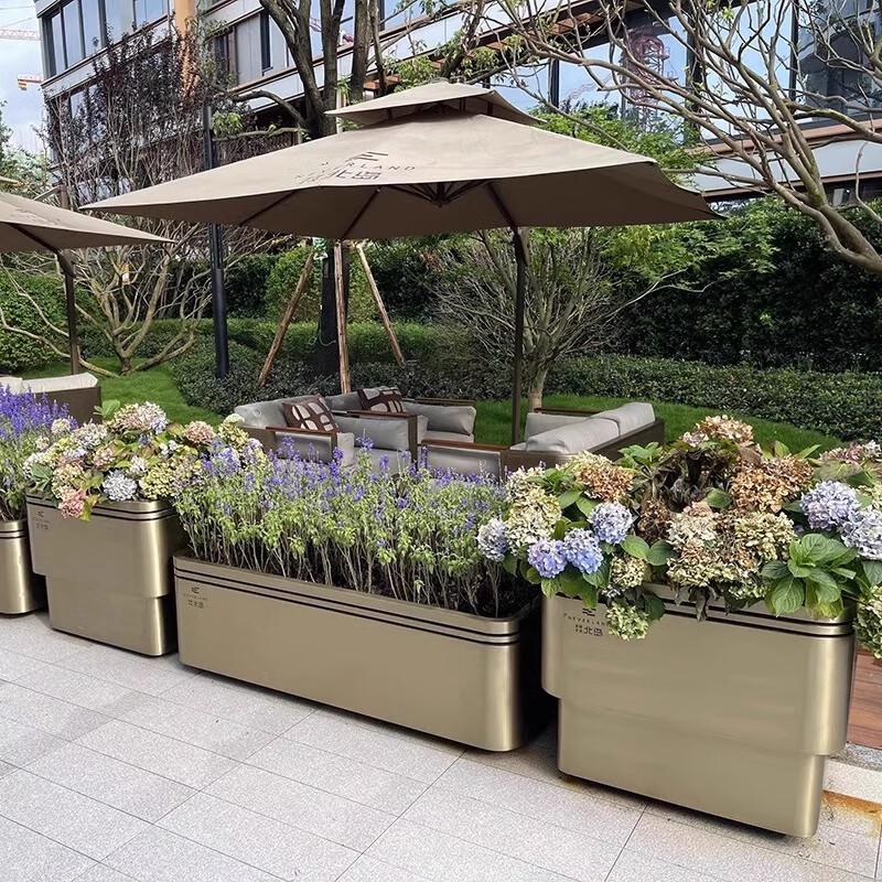 OIMG Outdoor Stainless Steel Planter Box Set with Artificial Flowers