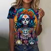 Mexican Day of the Dead Women's T Shirt 3D Print Rose Catrina Goddess O-Neck Short Sleeve Tees Streetwear Y2k Clothing For Girls