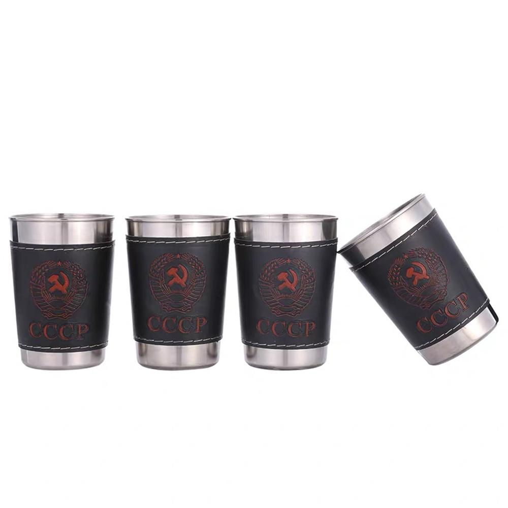 Vodka Cup 304 Pu Holster Russia Stainless Steel Mini Wine Tumbler Portable Personalized 4pcs 30ml S Glass Set Outdoor Product