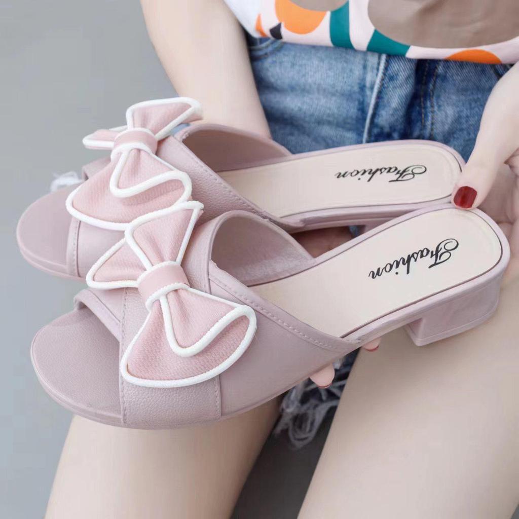 Chinelos de Salto Plataforma com Laço Estilo Coreano: Sandálias de Moda Femininas de Verão com Solado Grosso Antiderrapante