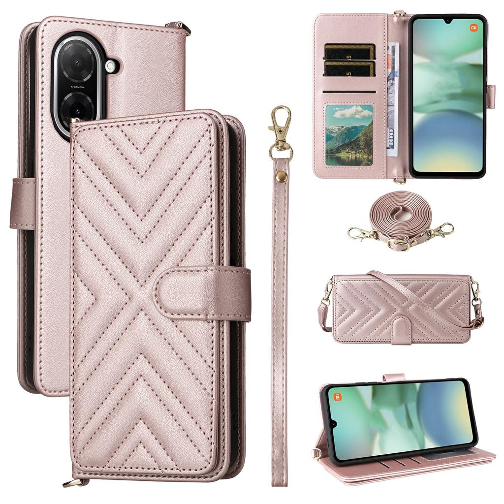 For Xiaomi Redmi A5 NFC (173.45mm) Wallet Case with Shoulder/Wrist Strap Leather Phone Cover Stand