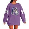Ladies' Christmas Printed Bow Round Neck Long Sleeved Loose Pullover Sweater Sweatshirt Top