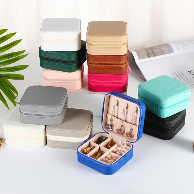 Schmuckorganizer Tragbare Schmuckschatulle Display Reise-Schmuckkoffer Schachteln Knopf Leder Aufbewahrung Reißverschluss Juweliere Joyero Display