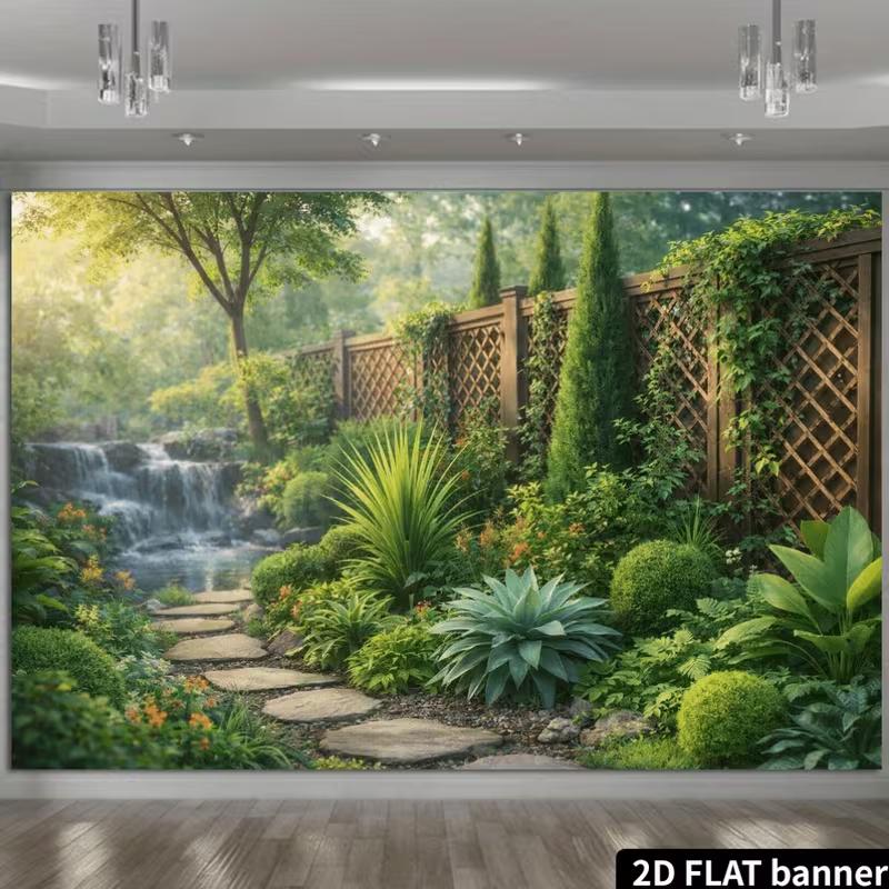 2D Serene Modern Garden Wasserfall Wandteppich für Zuhause & Party Dekoration