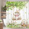 Waterproof Easter Theme Shower Curtain Bunny Easter Eggs Floral Basket Watercolor Check Pattern Design Spring Bathroom Decor