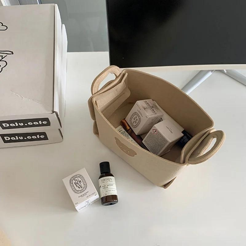 1-8PCS Bear Felt Storage Basket Snacks Toys Storage Basket Large Capacity Foldable Clothes Organizer Desktop Sundry Organizer