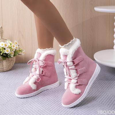 Fashion Winter Flat Lace Up Snow Boots New Women's Thick Cold Resistant Warm Simple Comfortable Versatile Women's Cotton Shoes
