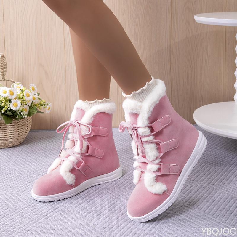 Fashion Winter flat lace up snow boots new women's thick cold resistant warm simple comfortable versatile women's cotton shoes