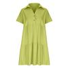 Summer Loose Color Lapel Casual Short Sleeved Cotton Linen Dress