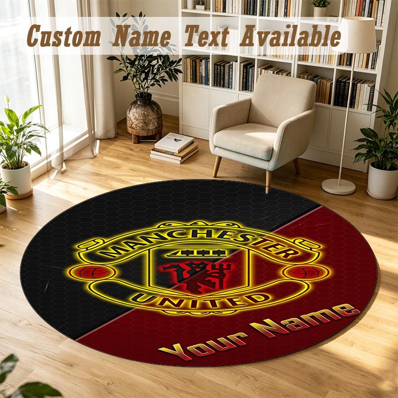 Round Rug Custom NameManchester United Pattern Non Slip Carpet Home Floor Decor