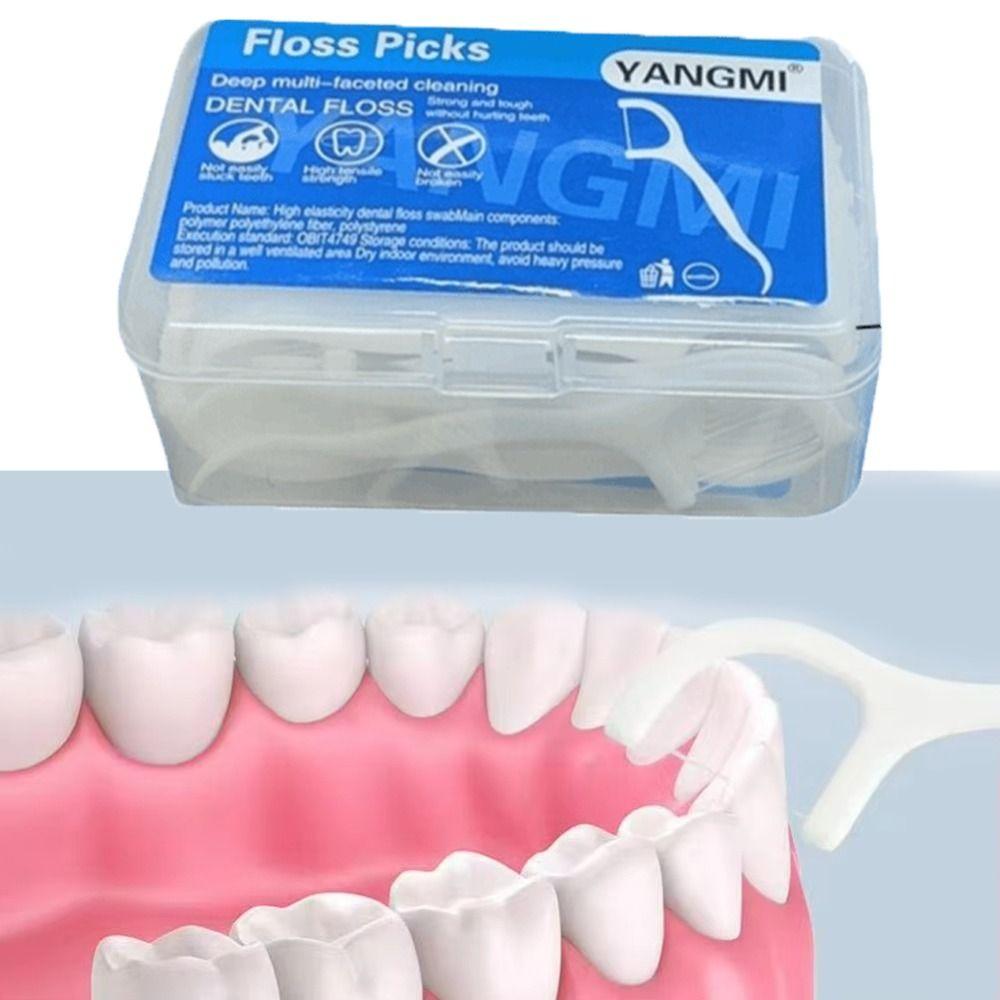 50Pcs/Box High Tensile Strength Floss Stick Carrying Case Toothpick Dental Floss Oral Hygiene Care