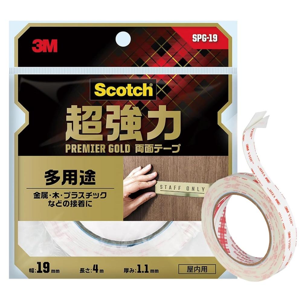 

3M Double-Sided Tape Super Strong Versatile Scotch Semi-Long Premier Gold White Width 19mm x Length 4m SPG-19
