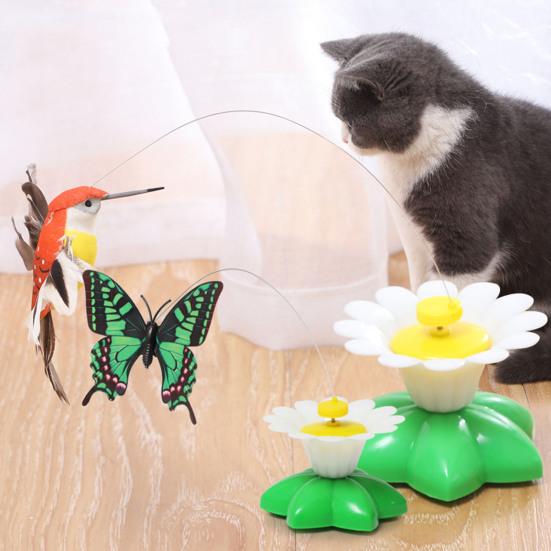 Interactive Cat Toy with 360 Degree Rotating Flying Bird Bee Butterfly And Flower Base Cat Teaser Pet Supplies